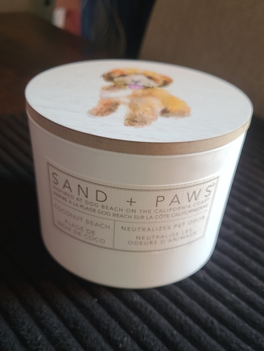 Sand + Paws Coconut Beach Candle - White with Tan Lid
